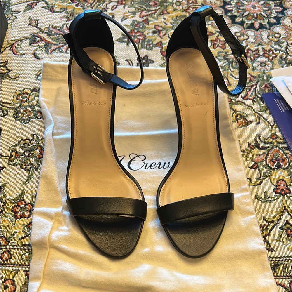 J.Crew Black Ankle Strap Peeptoe High Heel Sandals 8 Prom Wedding Black Tie - Picture 1 of 4